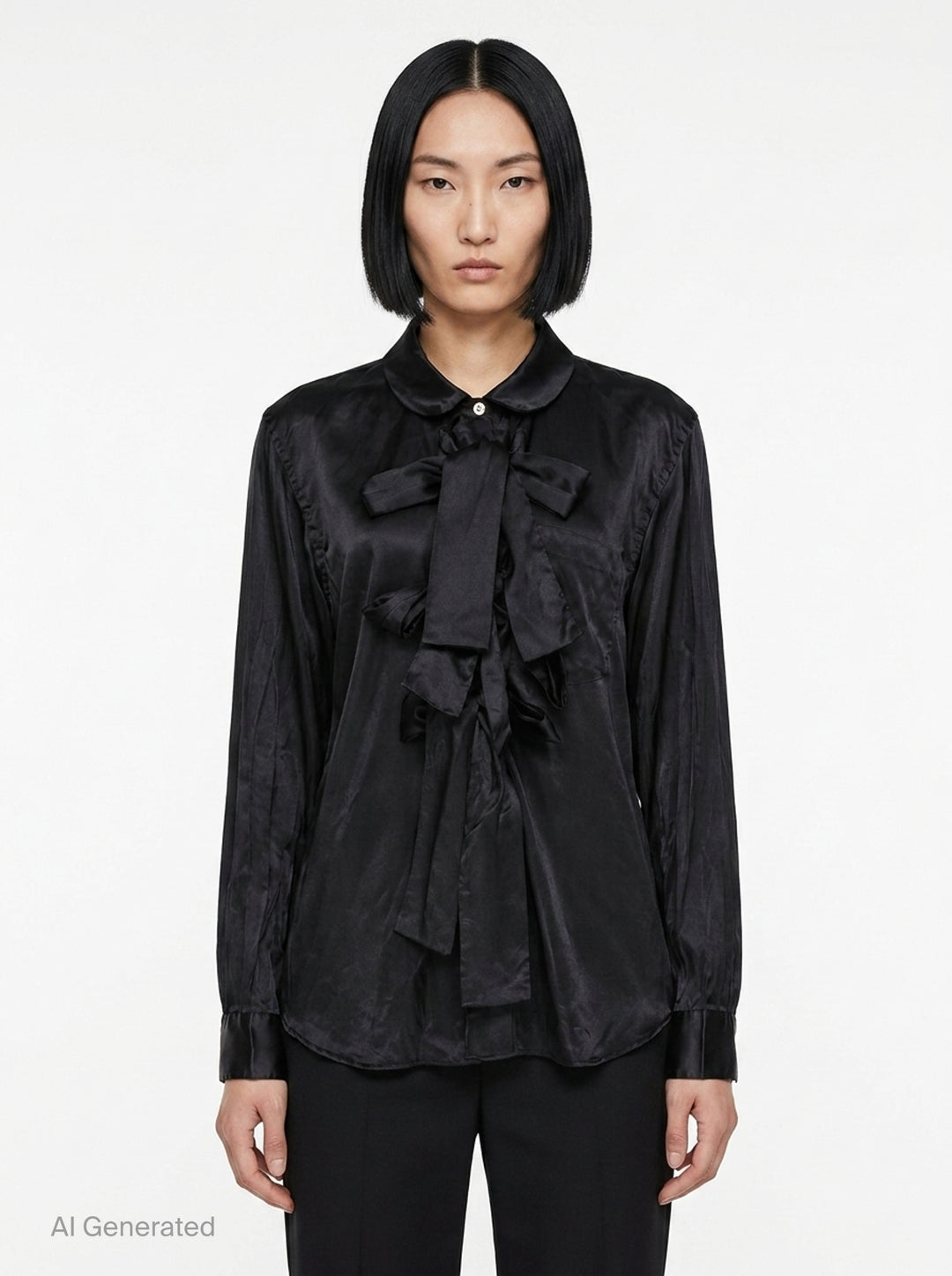 Satin Ruffle Bow Long Sleeve Shirt | BLACK Comme des Garçons | Club21 - front