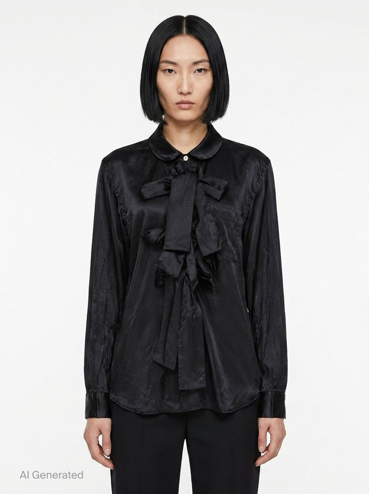 Satin Ruffle Bow Long Sleeve Shirt | BLACK Comme des Garçons | Club21 - front