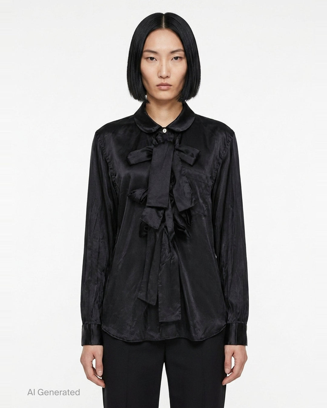 Satin Ruffle Bow Long Sleeve Shirt | BLACK Comme des Garçons | Club21 - front