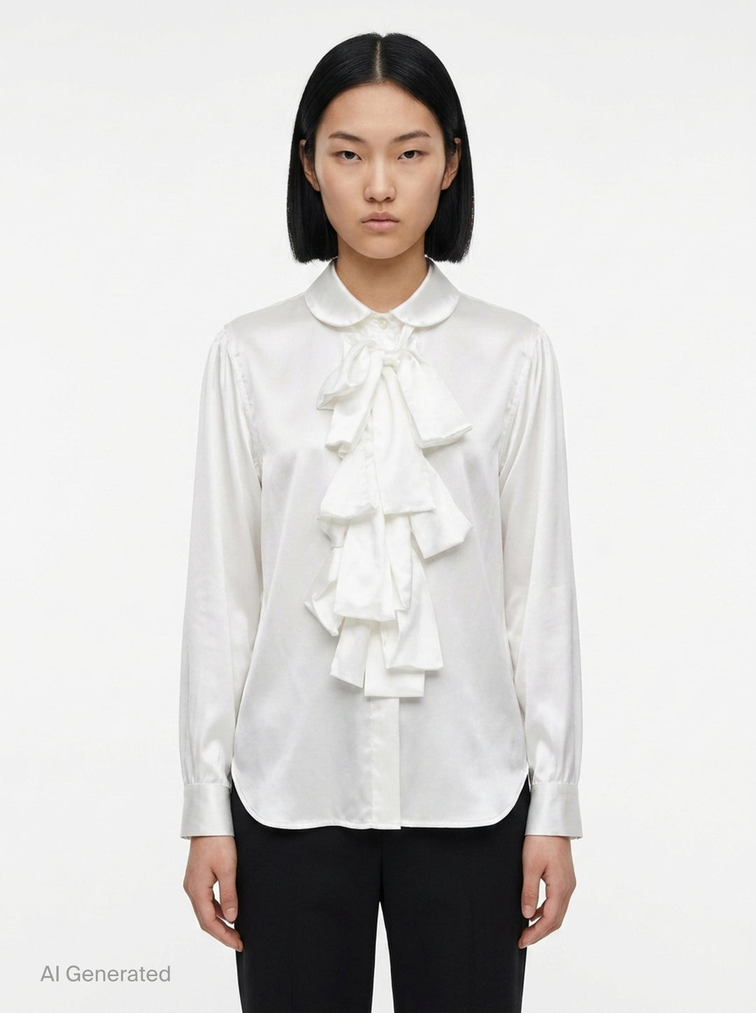 Satin Ruffle Bow Long Sleeve Shirt | BLACK Comme des Garçons | Club21 - front