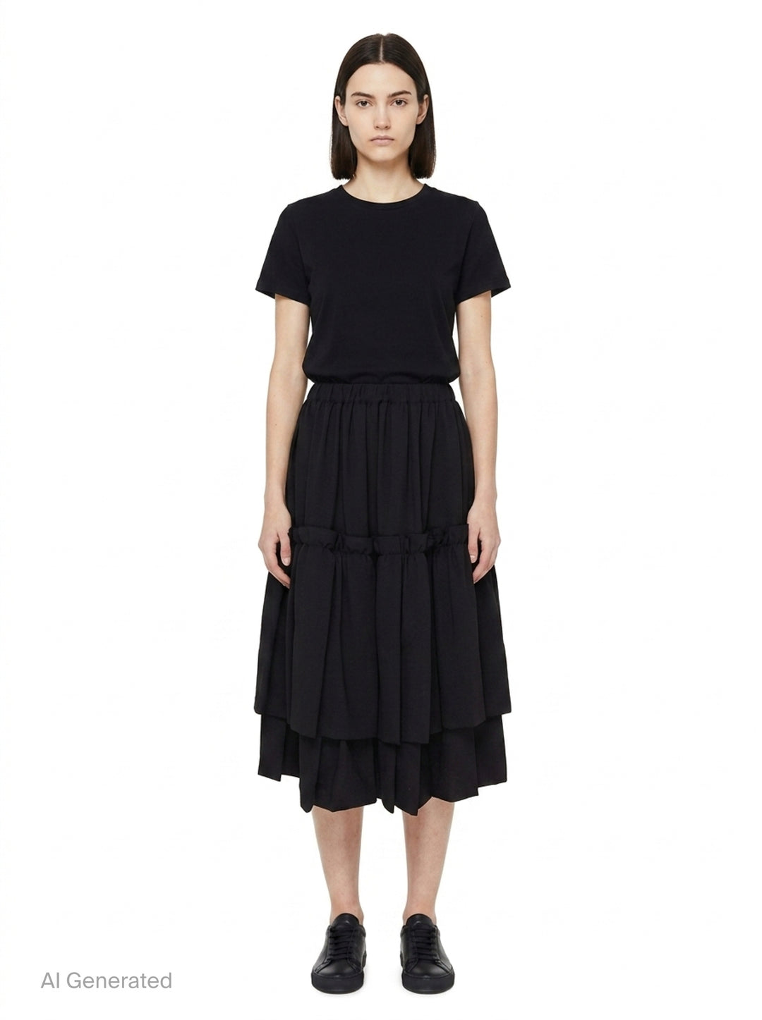 Tiered Ruffle Midi Skirt | Comme des Garçons Black | Club21 - front