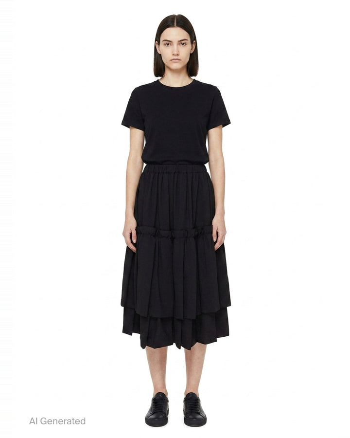 Tiered Ruffle Midi Skirt | Comme des Garçons Black | Club21 - front