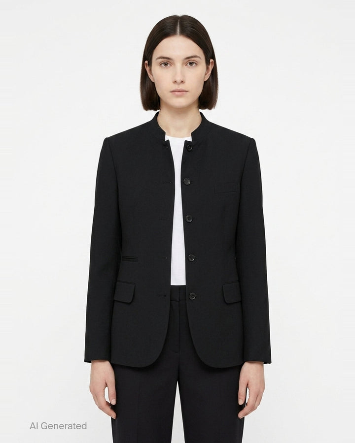 Wool Gabardine Mandarin Collar Jacket | Comme des Garçons Black | Club21 - front