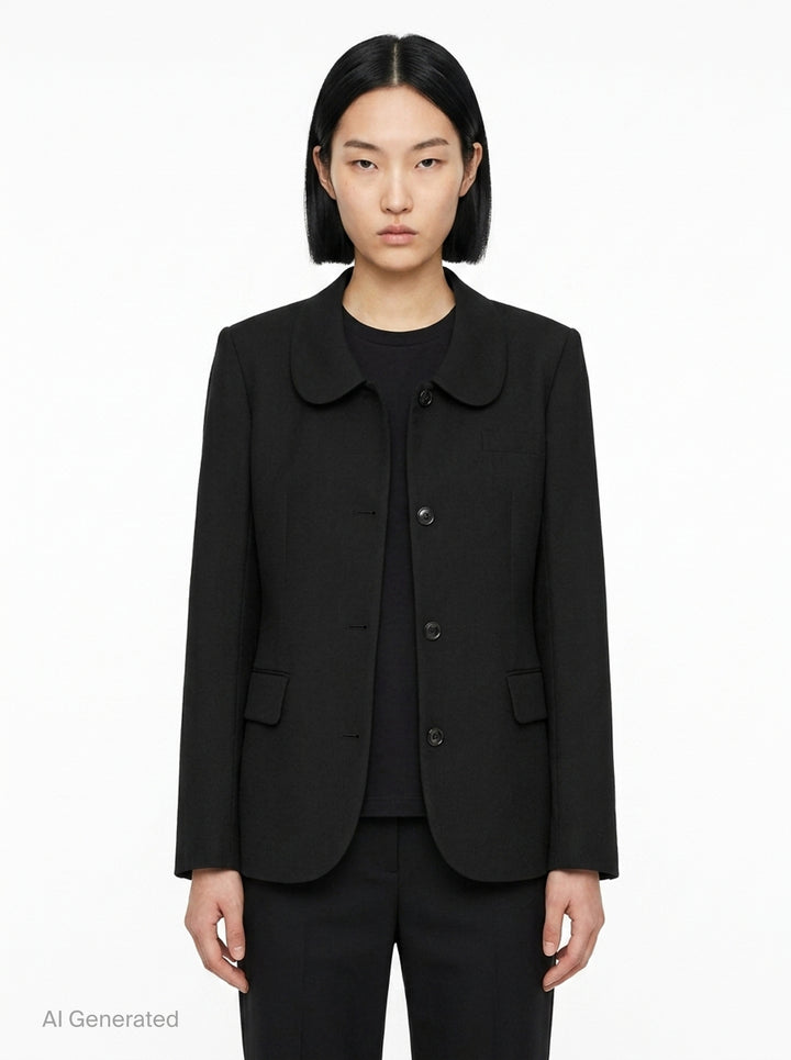 Wool Tropical Peter Pan Collar Jacket | Comme des Garçons BLACK | Club21 - front