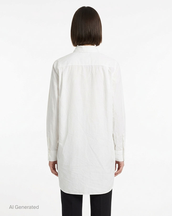 Comme des Garçons Comme des Garçons white longline shirt with raw-edge panel seams, chest pocket and button-through front - back