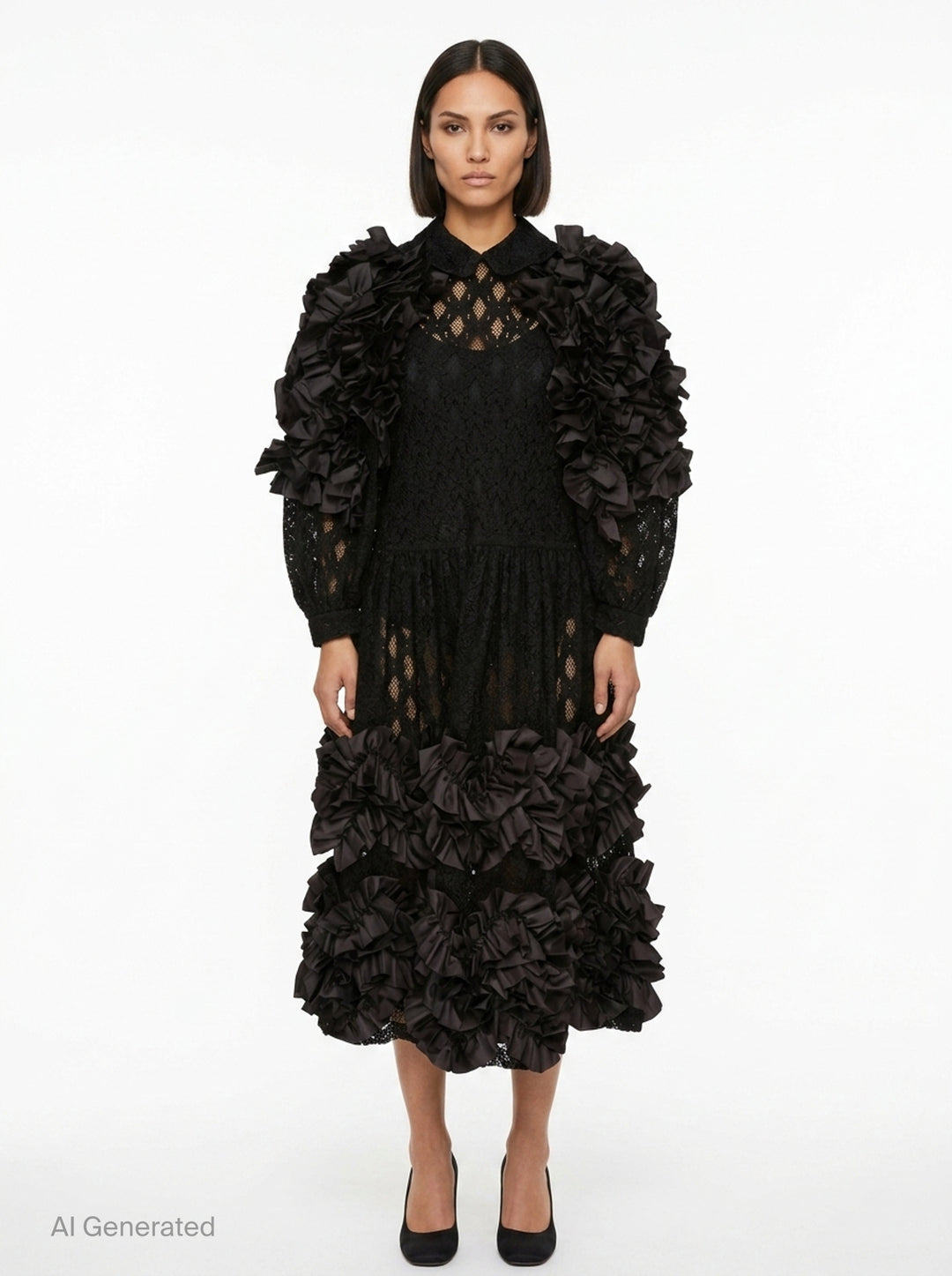 Puffed Sleeve Lace Ruffle Dress | Comme des Garçons Comme des Garçons | Club21 - front