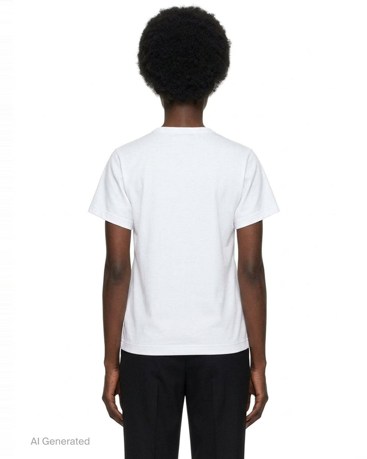 Comme des Garçons Girl pink short sleeve tee with multiple ribbon bows scattered across the chest, relaxed boxy fit with turned-back cuffs and ribbed hem - back