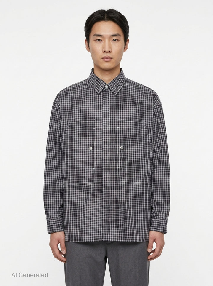 Cotton Check Long Sleeve Shirt | Comme des Garçons Homme | Club21 - front