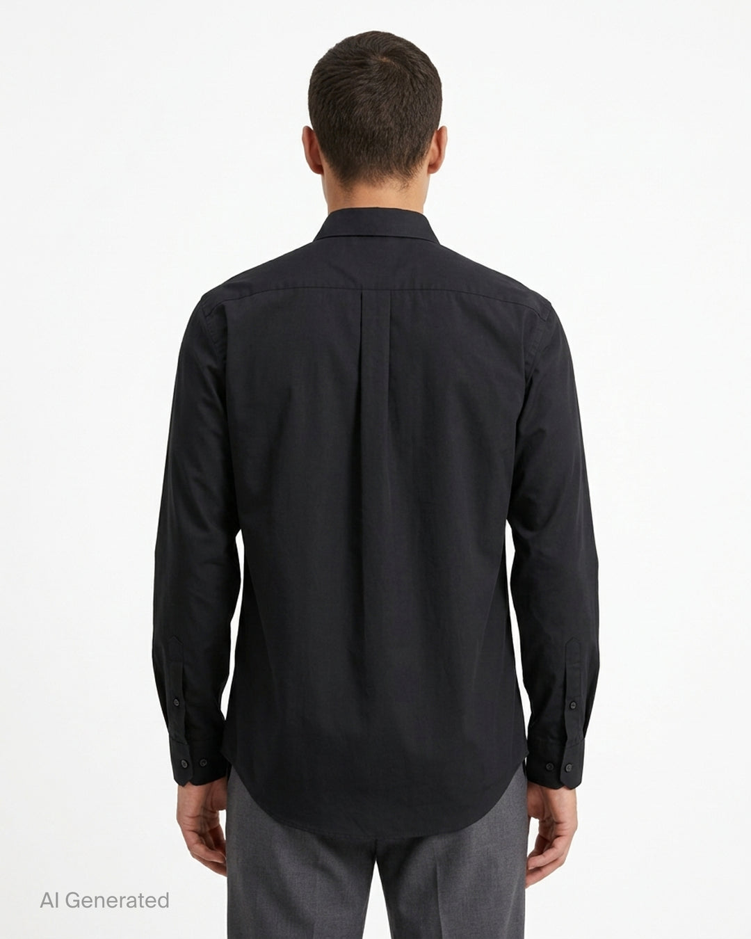 Comme des Garçons Homme Deux black cotton poplin long sleeve shirt with a silver zip front, point collar and chest patch pocket - back