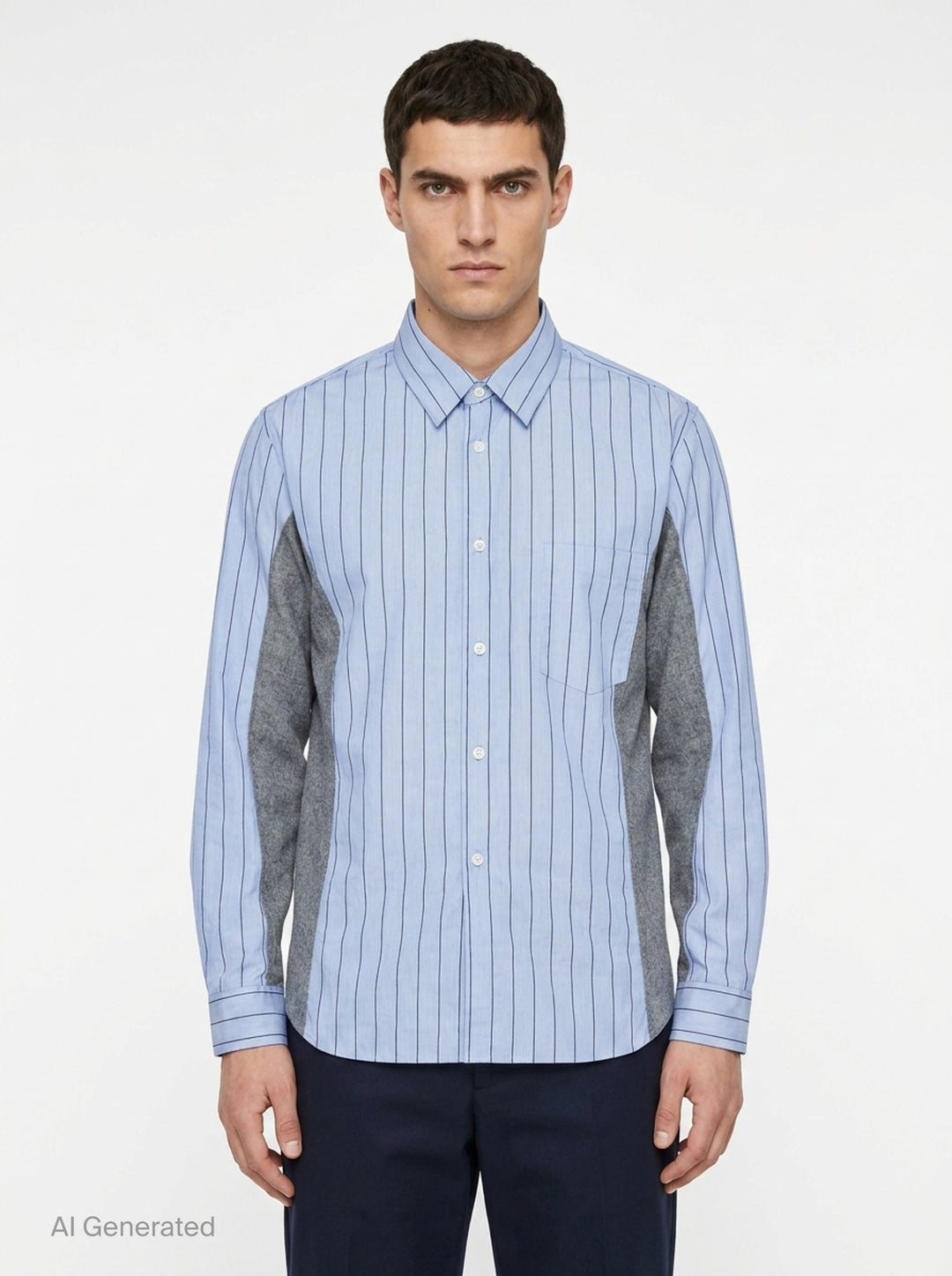 Cotton Stripe Wool Panel Long Sleeve Shirt | Comme des Garçons Homme Deux | Club21 - front