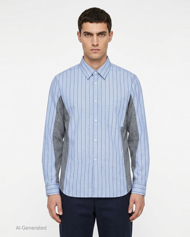 Cotton Stripe Wool Panel Long Sleeve Shirt | Comme des Garçons Homme Deux | Club21 - front