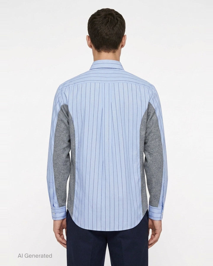 Cotton Stripe Wool Panel Long Sleeve Shirt | Comme des Garçons Homme Deux | Club21 - back