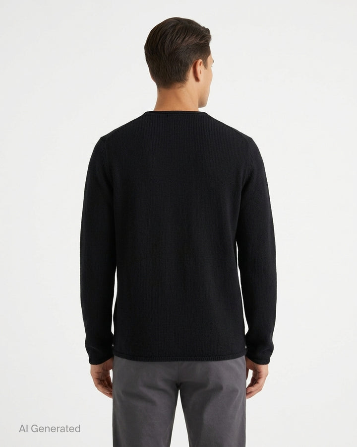 Comme des Garçons Homme Deux long sleeve crew-neck sweater with geometric patchwork panels in green, burgundy and navy on a charcoal grey knit - back