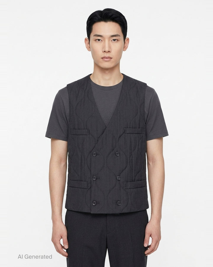 Wool Shadow Stripe Quilted Vest | Comme des Garçons Homme Deux | Club21 - front