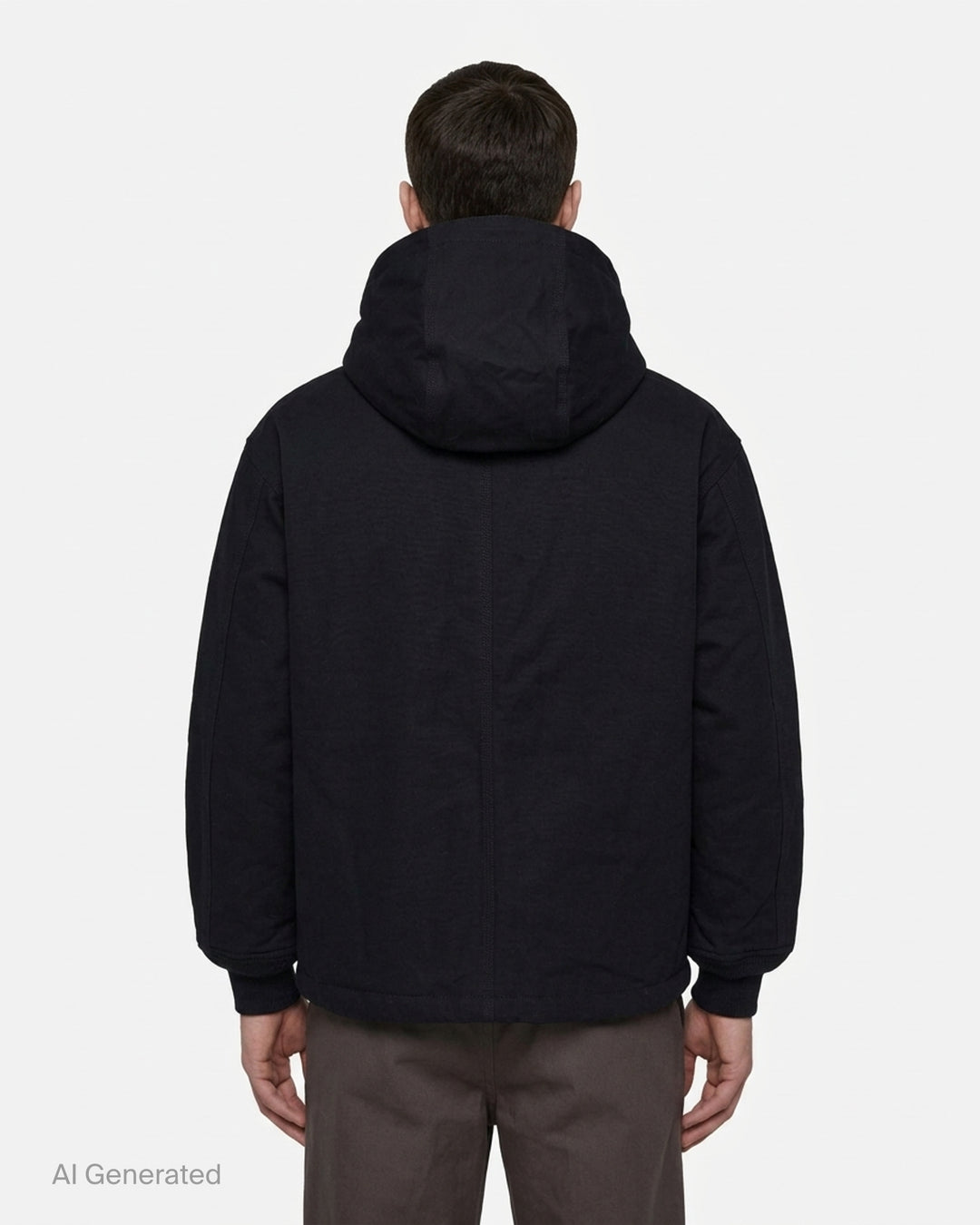 Black Comme des Garçons Homme hooded zip blouson jacket with quilted hood lining, chest flap pocket, zip hand pockets and ribbed cuffs - back