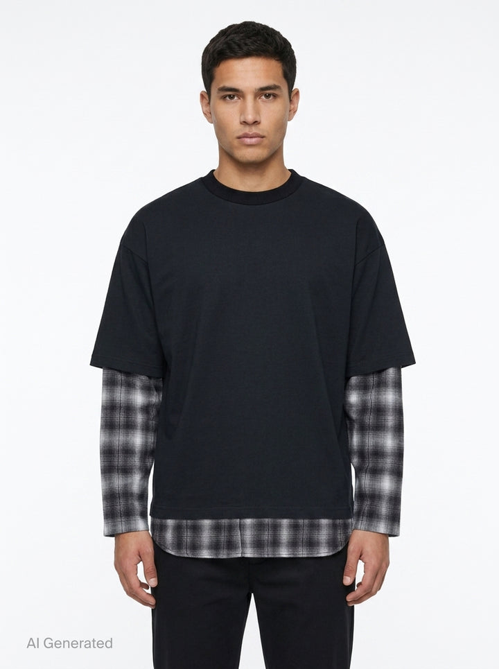 Layered Plaid Sleeve Tee | Comme des Garçons Homme | Club21 - front