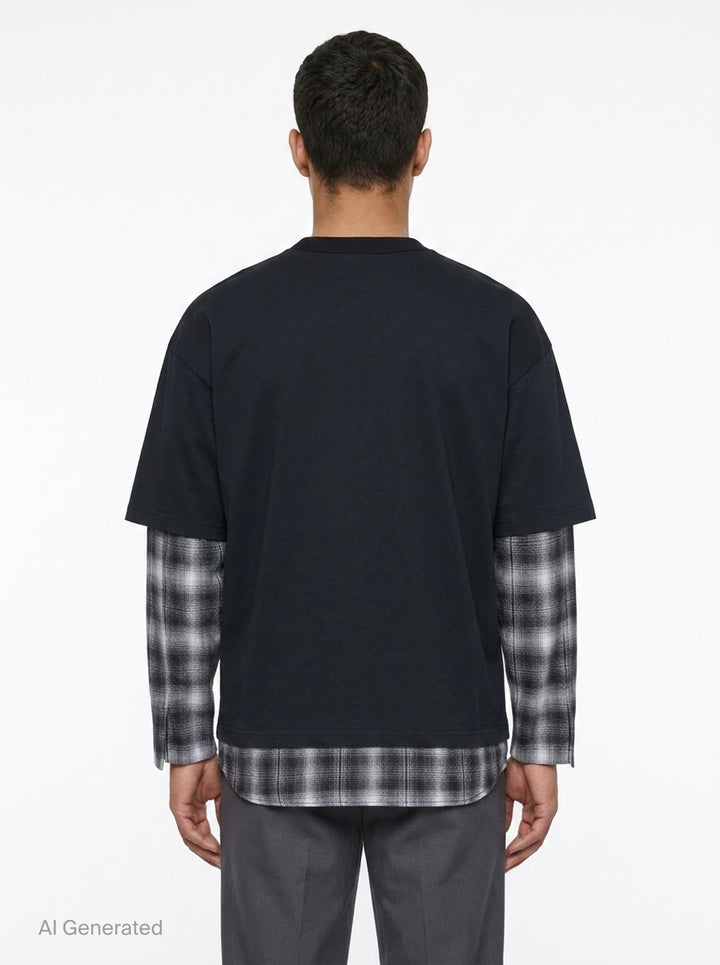 Layered Plaid Sleeve Tee | Comme des Garçons Homme | Club21 - back