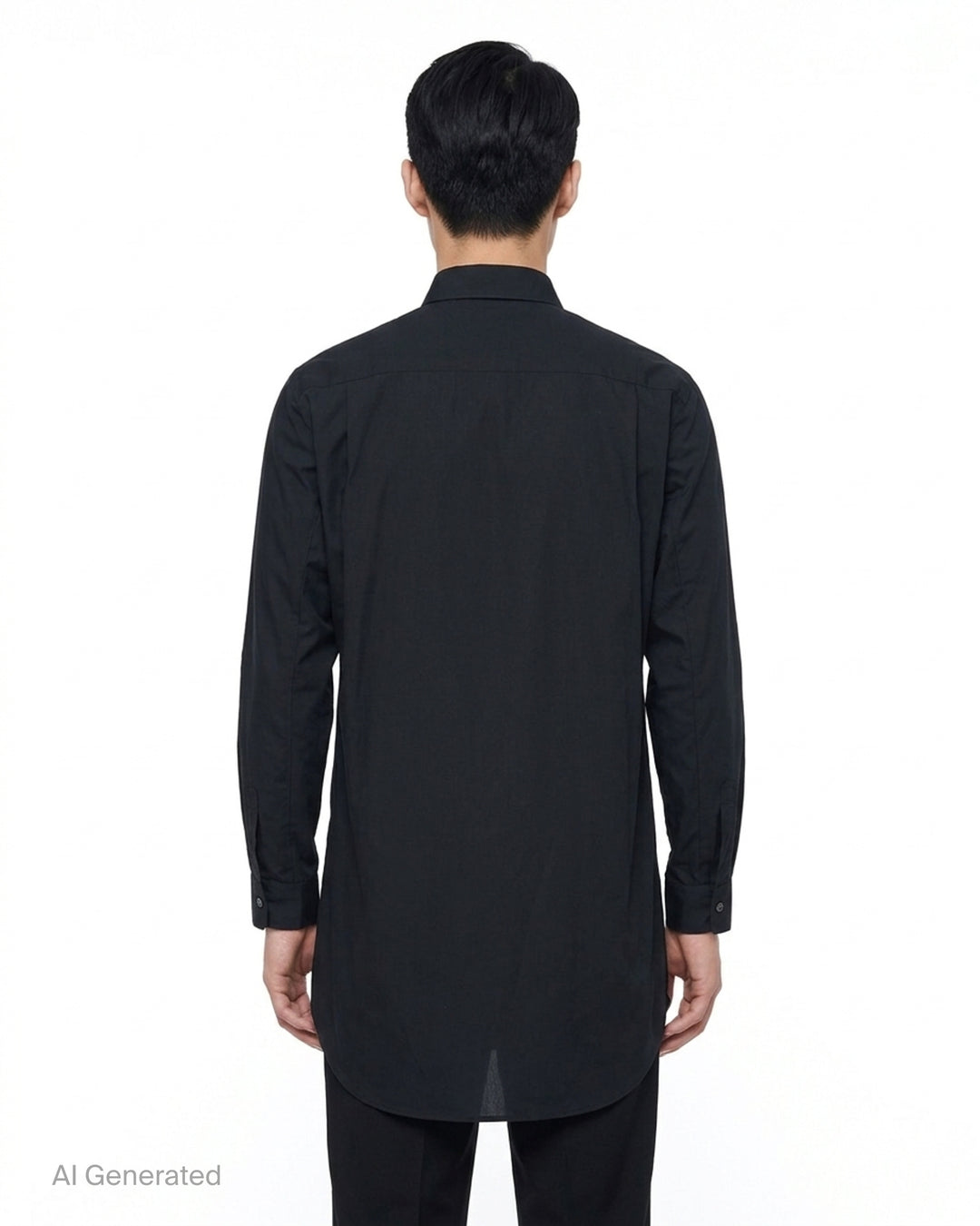 Comme des Garçons Homme Plus black long sleeve shirt with a sheer white floral lace front panel and chest pocket - back
