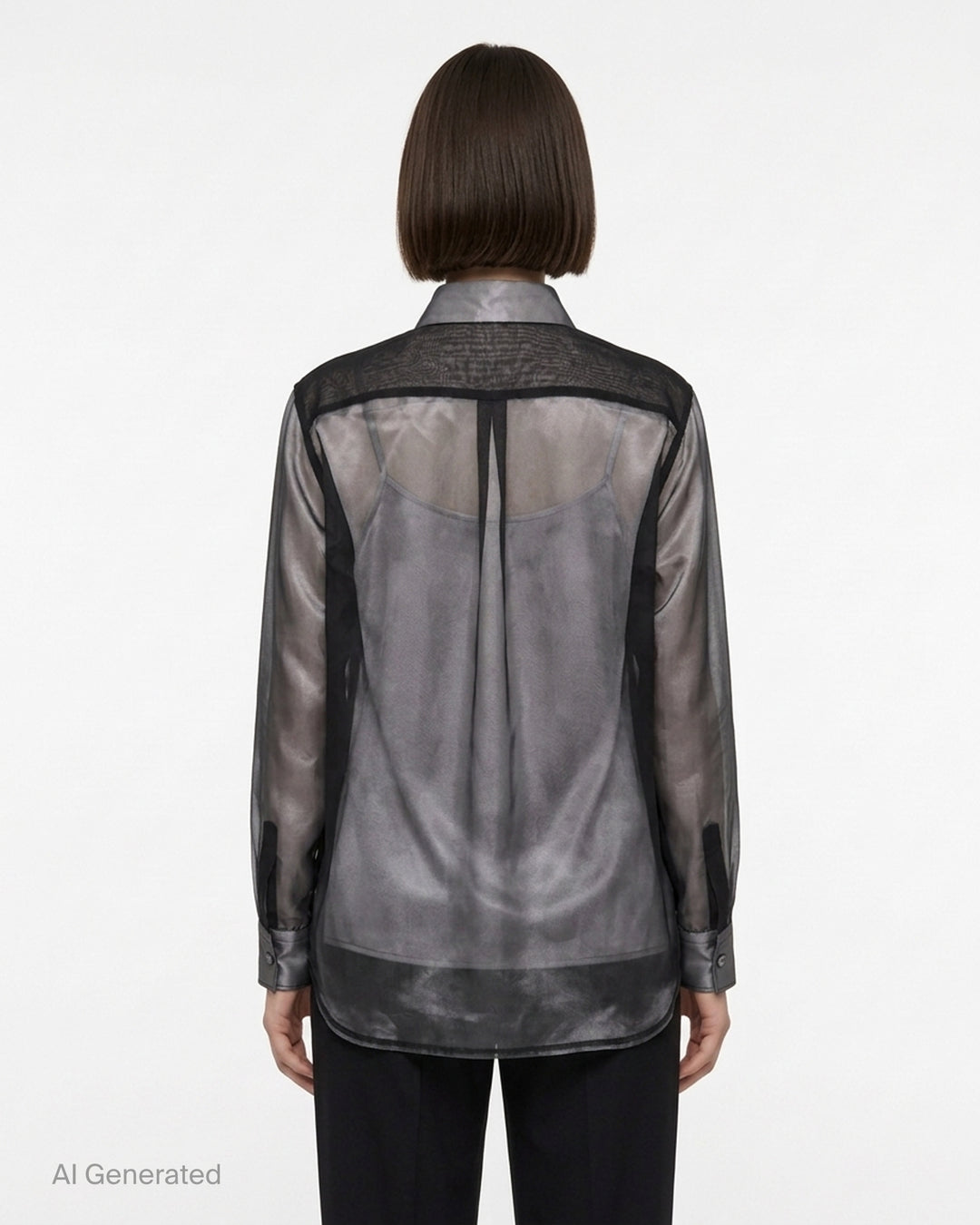 Comme des Garçons sheer layered button-up blouse with knotted fabric detailing at the sleeves - back