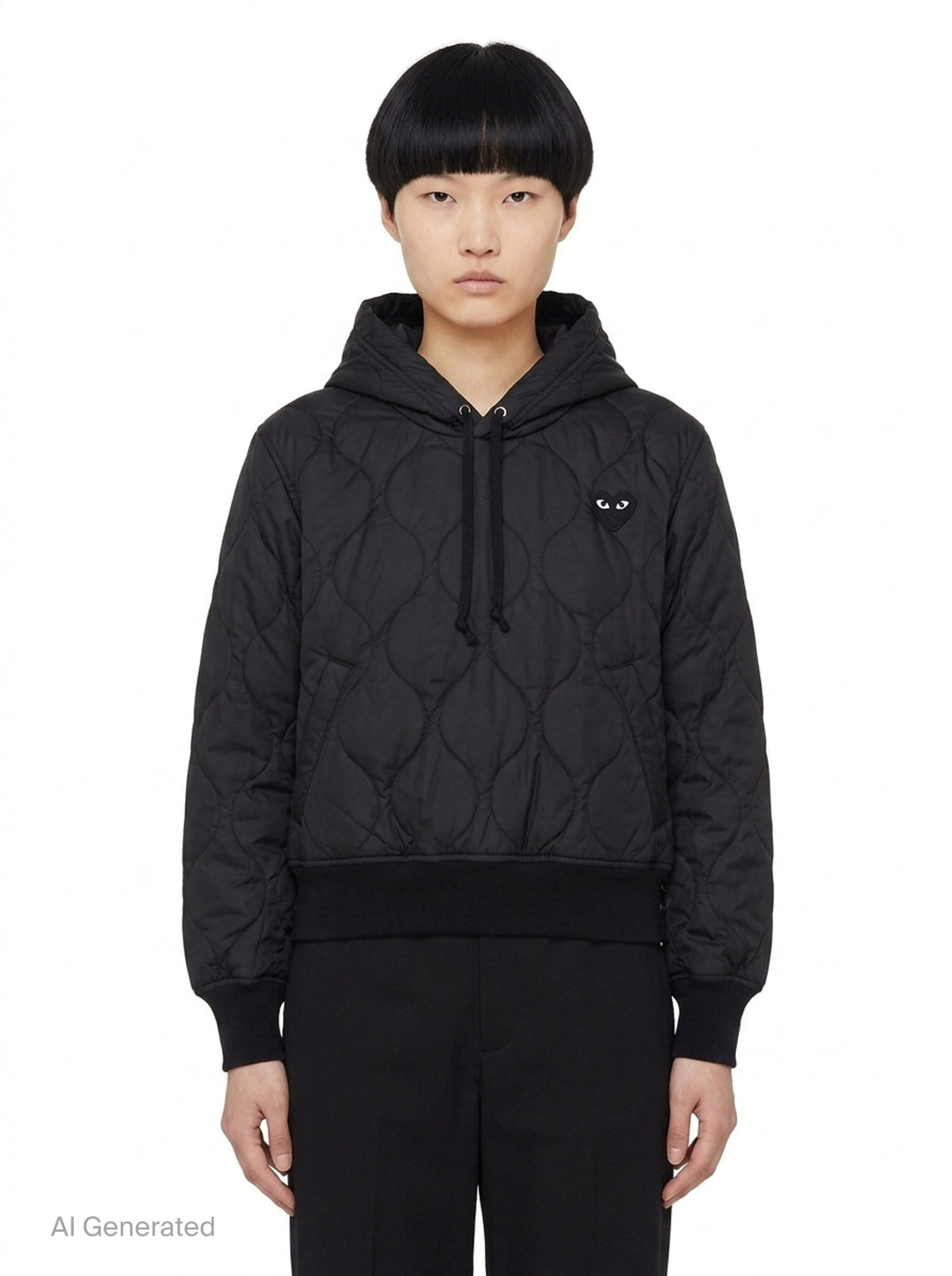 Black Emblem Quilted Hoodie | Comme des Garçons PLAY | Club21 - front