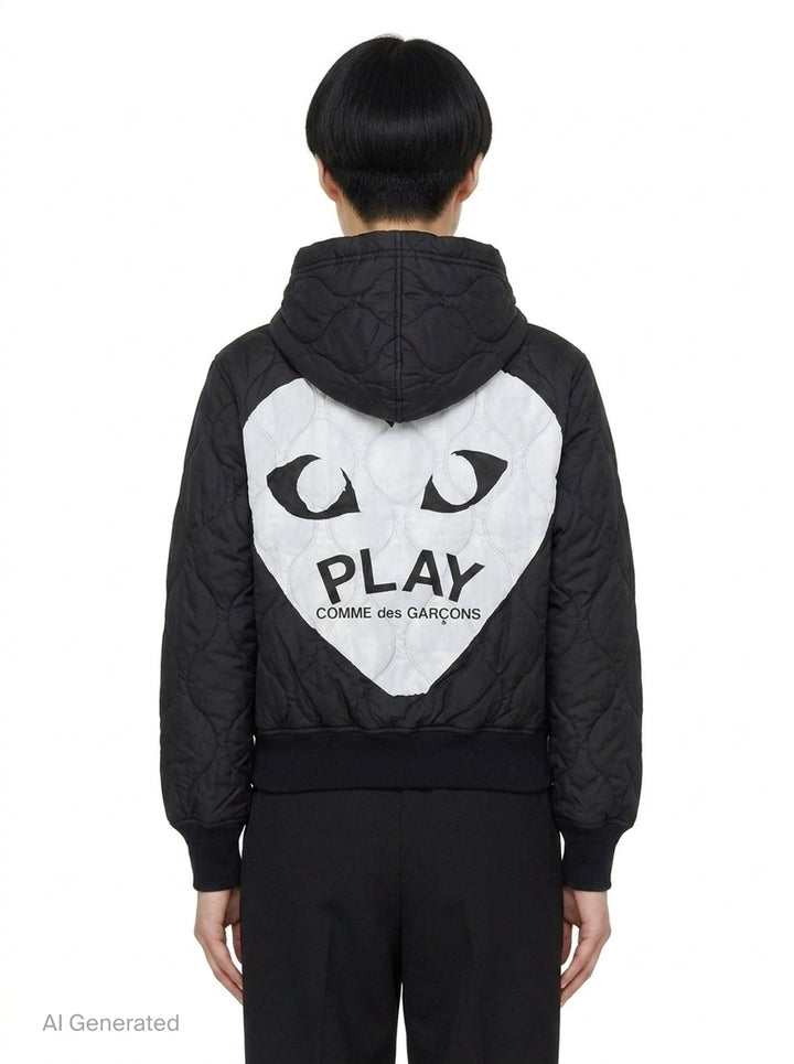 Black Emblem Quilted Hoodie | Comme des Garçons PLAY | Club21 - back