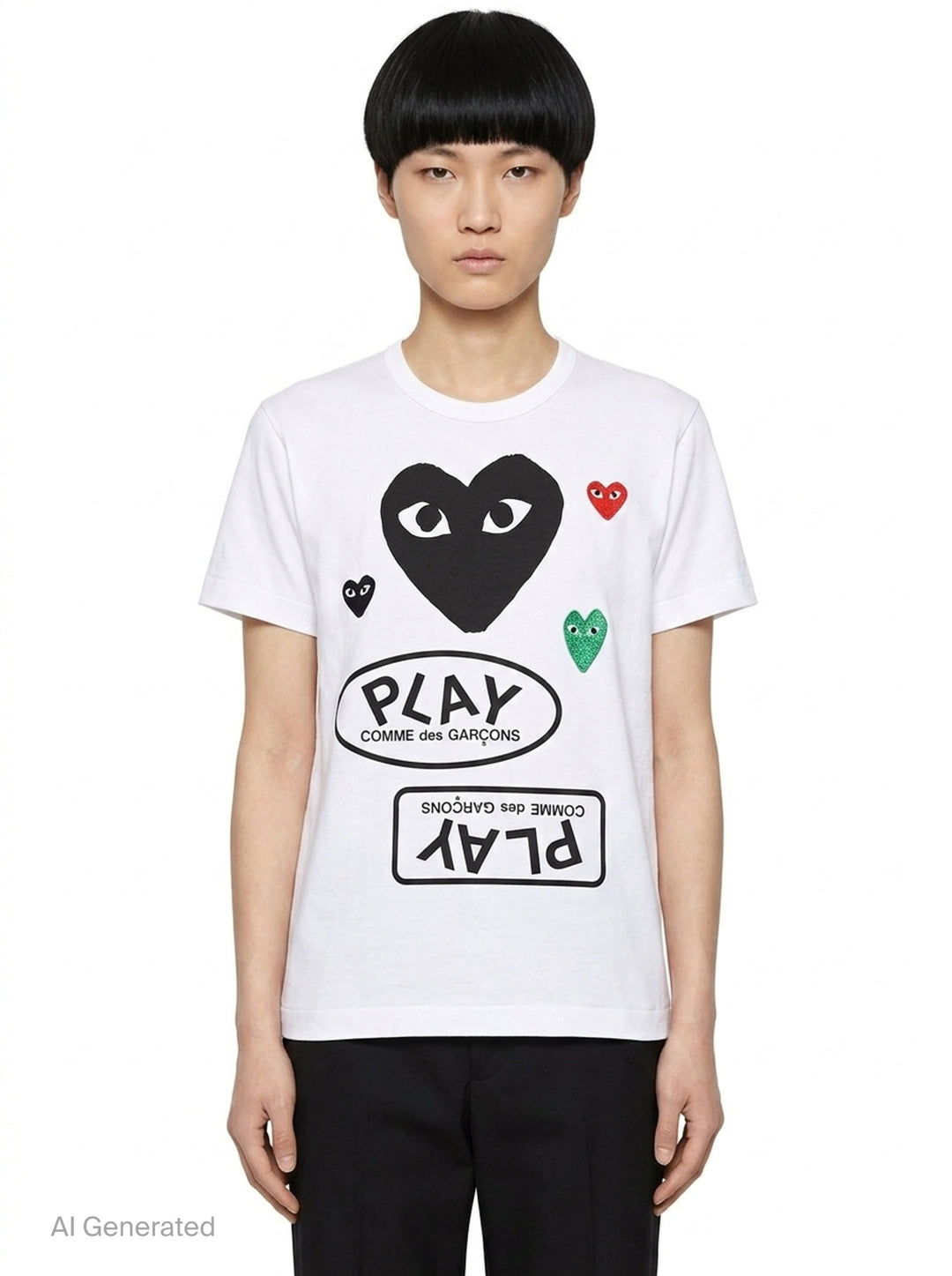 Black Heart Multi Emblem Tee | Comme des Garçons PLAY | Club21 - front