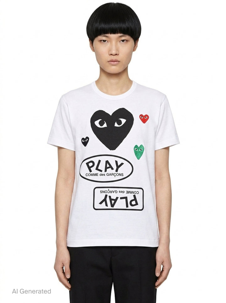 Black Heart Multi Emblem Tee | Comme des Garçons PLAY | Club21 - front