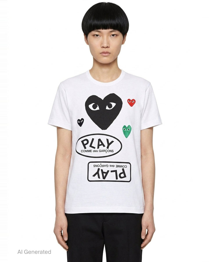 Black Heart Multi Emblem Tee | Comme des Garçons PLAY | Club21 - front