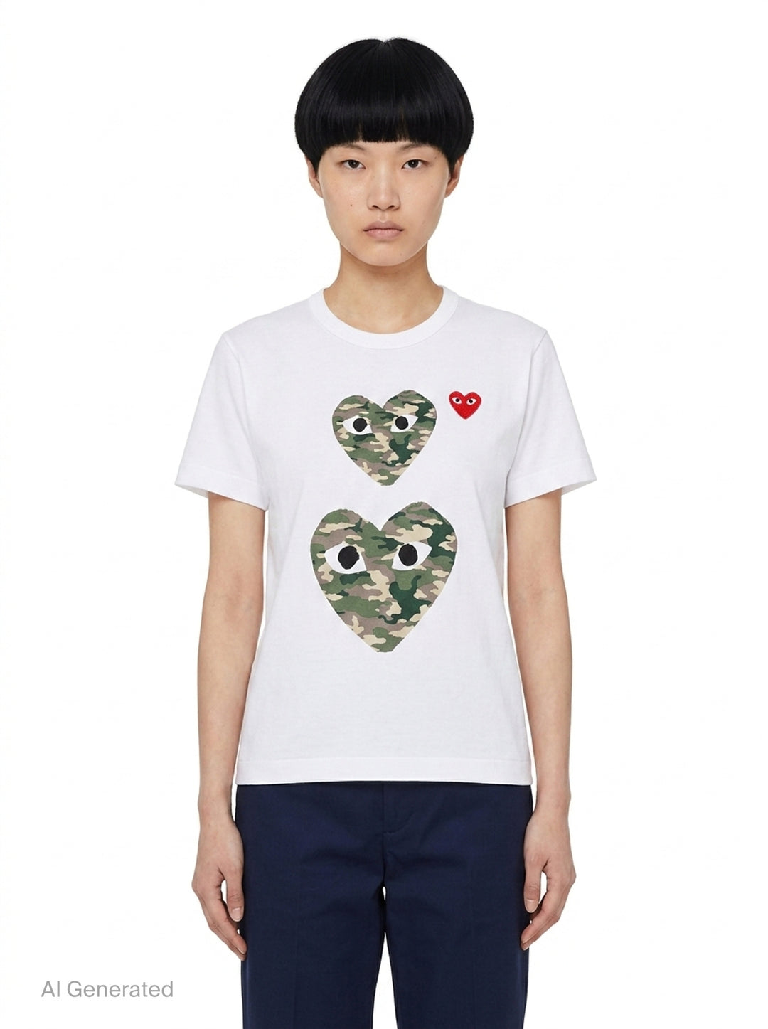 Camo Double Heart Short Sleeve Tee | Comme des Garçons PLAY | Club21 - front
