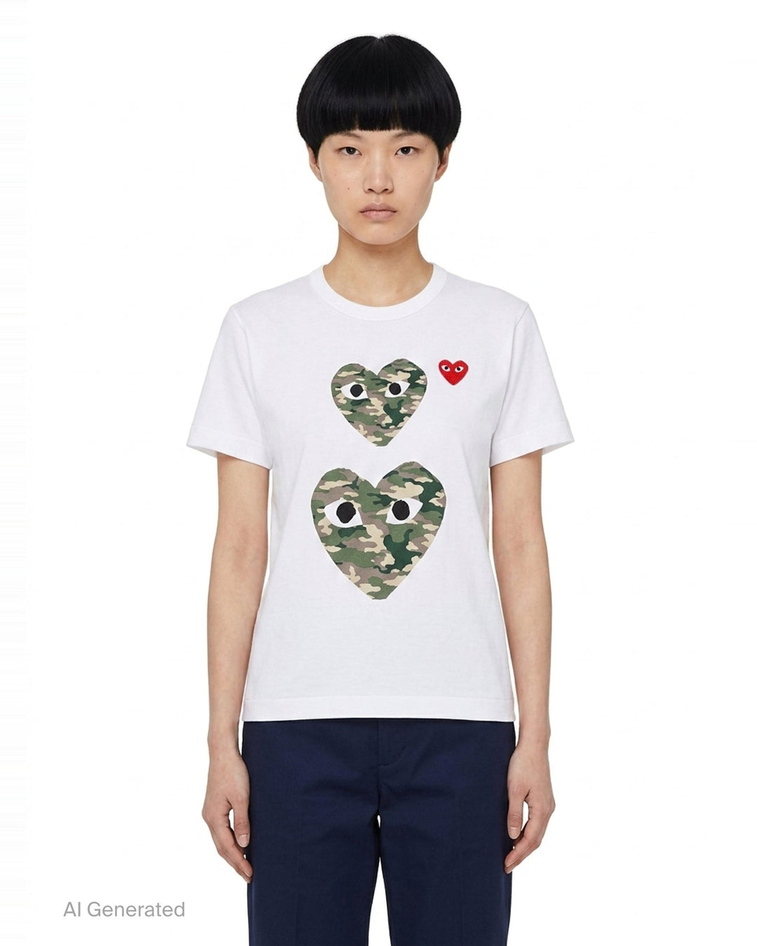 Camo Double Heart Short Sleeve Tee | Comme des Garçons PLAY | Club21 - front