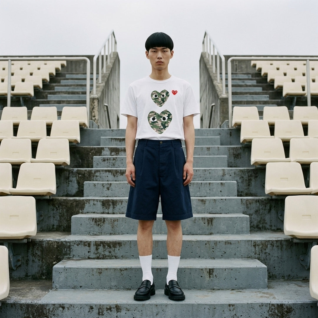 Camo Double Heart Short Sleeve Tee | Comme des Garçons PLAY | Club21 - lifestyle