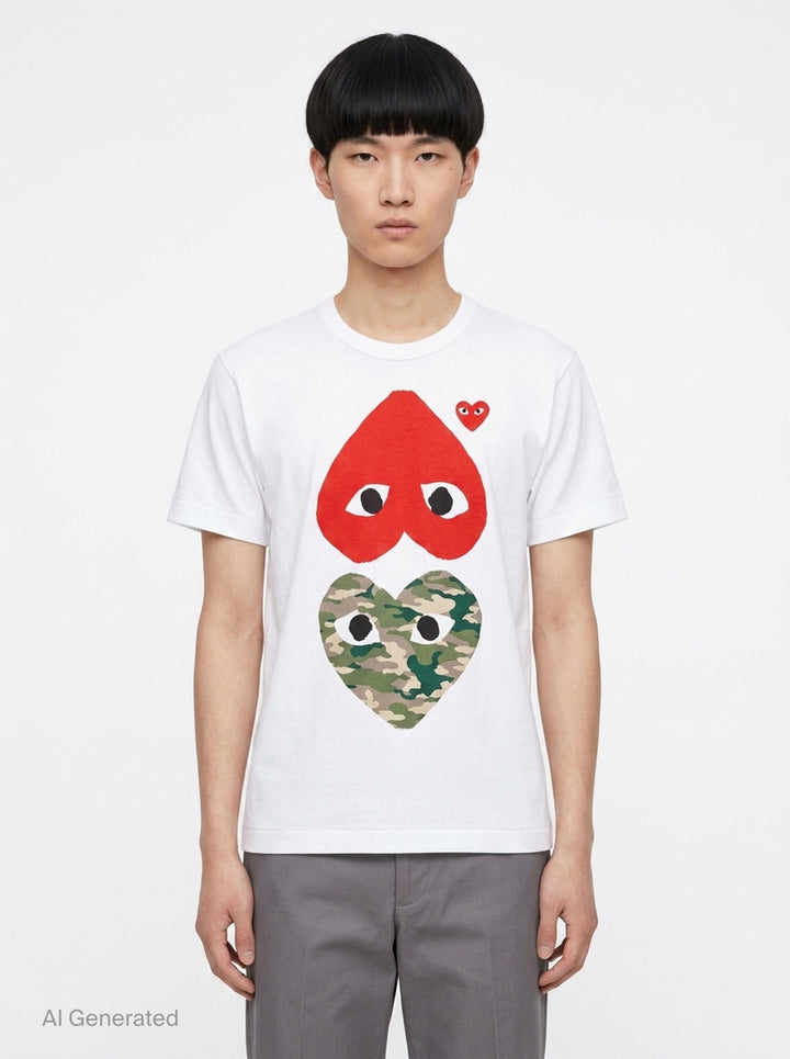 Double Heart Short Sleeve Tee | Comme des Garçons PLAY | Club21 - front
