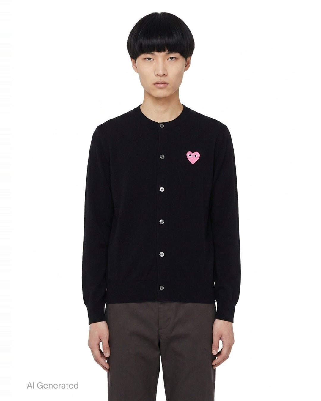 Pink Emblem Round Neck Cardigan | Comme des Garçons PLAY | Club21 - front