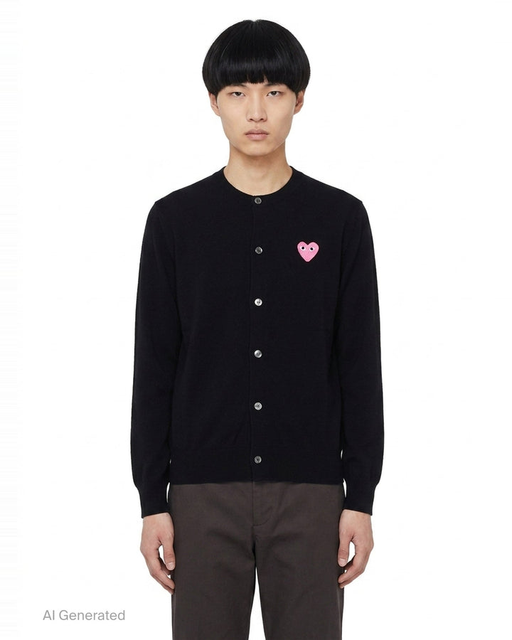 Pink Emblem Round Neck Cardigan | Comme des Garçons PLAY | Club21 - front