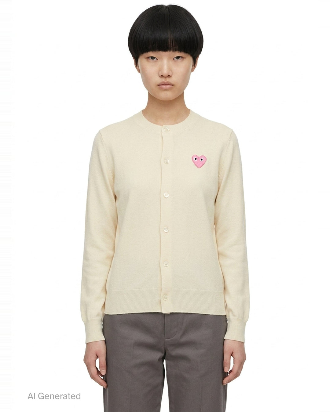Pink Emblem Round Neck Cardigan | Comme des Garçons PLAY | Club21 - front