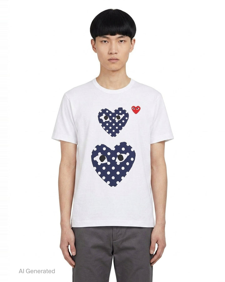Polka Dot Double Heart Short Sleeve Tee | Comme des Garçons PLAY | Club21 - front
