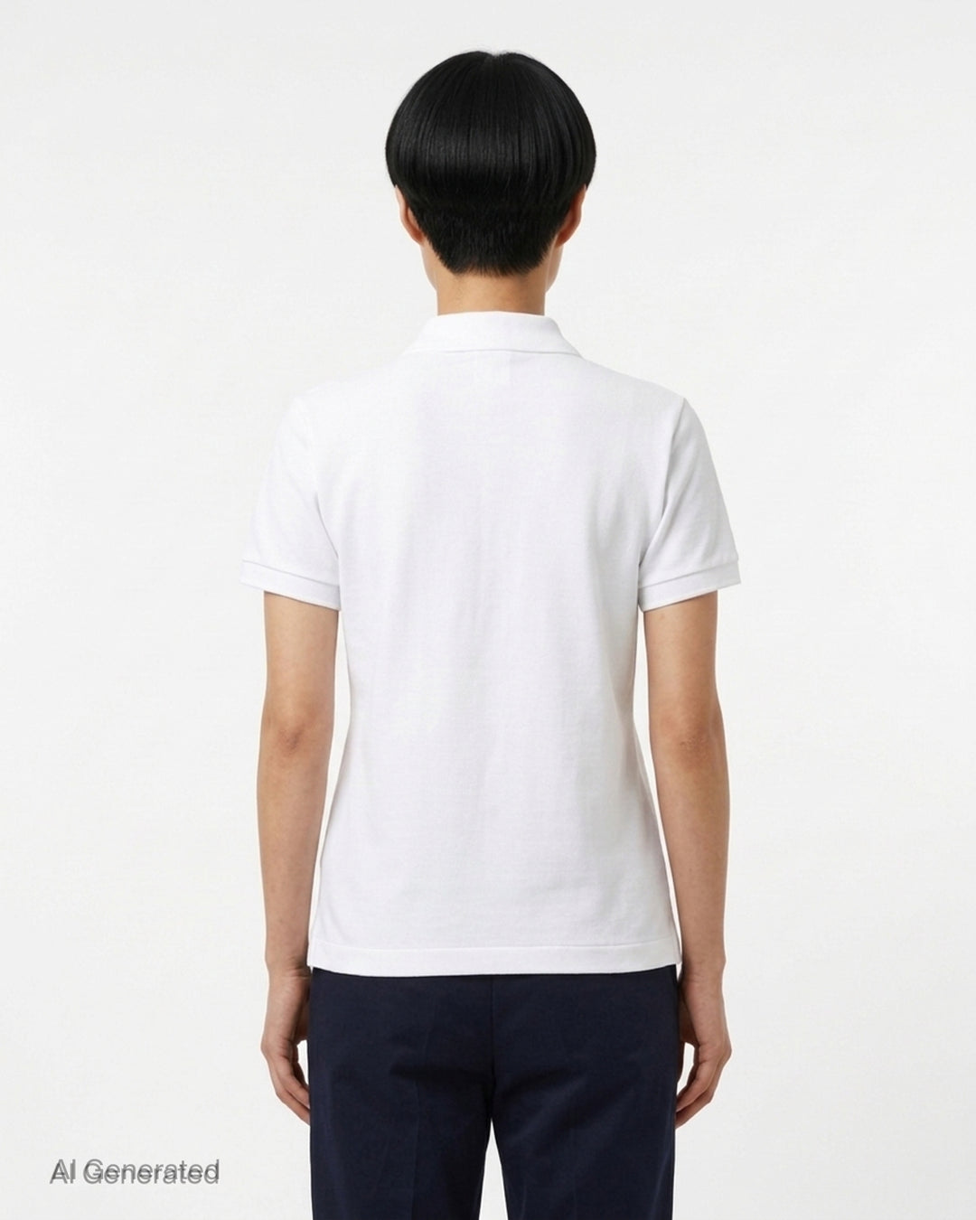 White short sleeve polo tee with embroidered red heart logo on the chest by Comme des Garçons Play - back