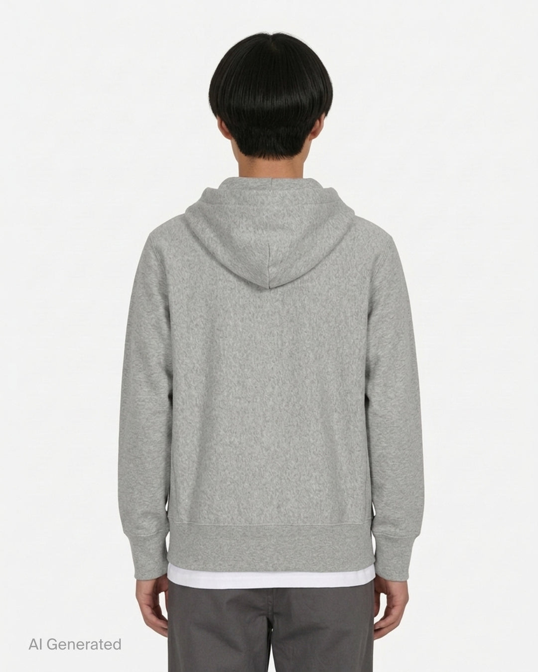Comme des Garçons PLAY heather grey zip hoodie with embroidered red heart logo at the chest and drawstring hood - back