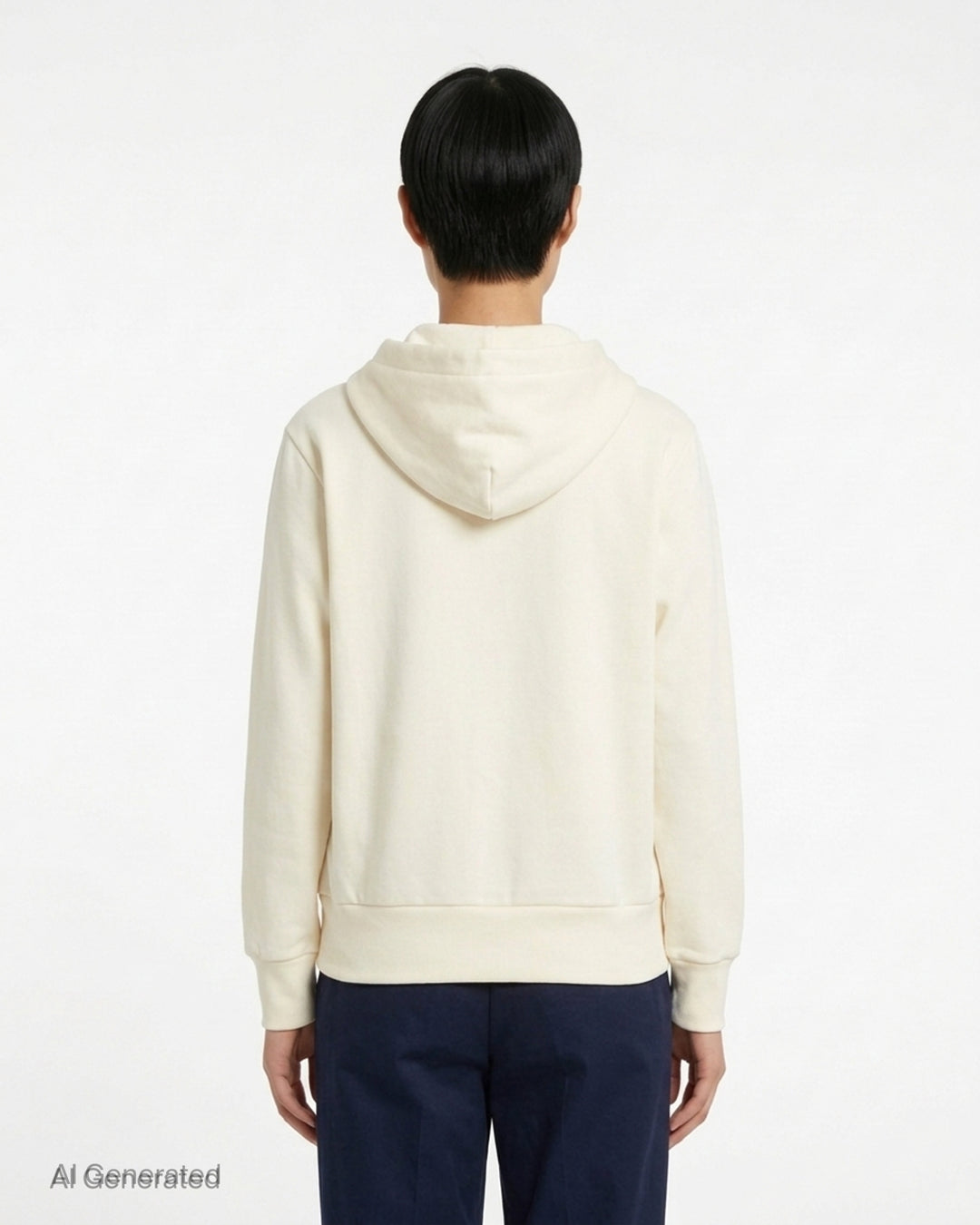 Comme des Garçons PLAY cream zip-up hoodie with drawstring hood and embroidered red heart logo on the chest - back