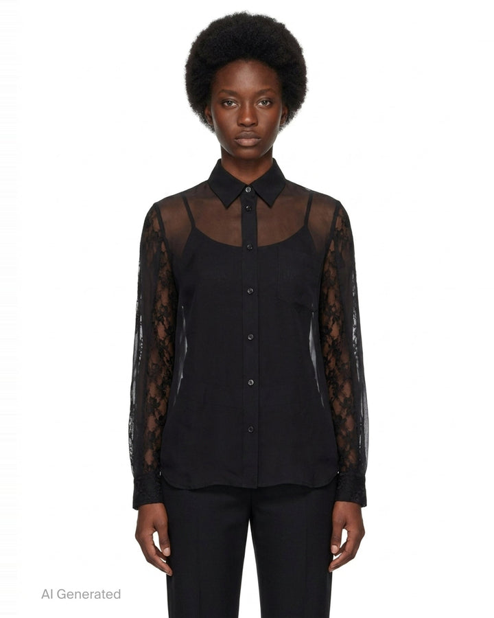 Sheer Lace Panel Blouse | Comme des Garçons | Club21 - front