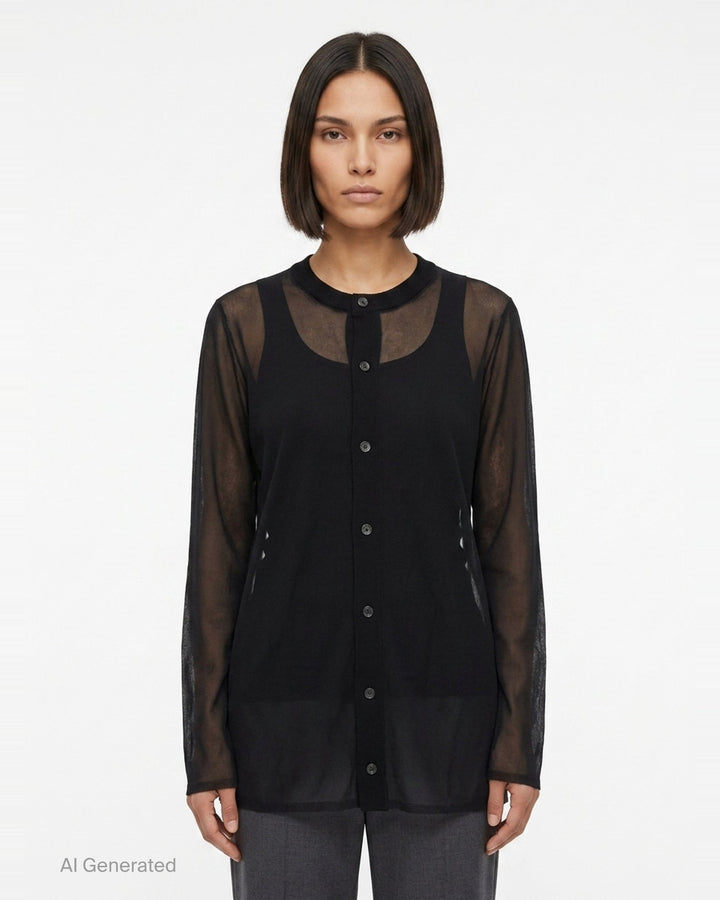 Sheer Layered Button-Up Shirt | Comme des Garçons | Club21 - front