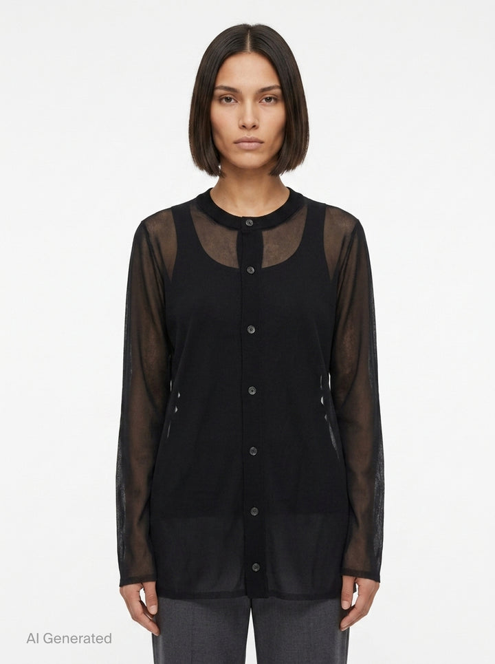 Sheer Layered Button-Up Shirt | Comme des Garçons | Club21 - front