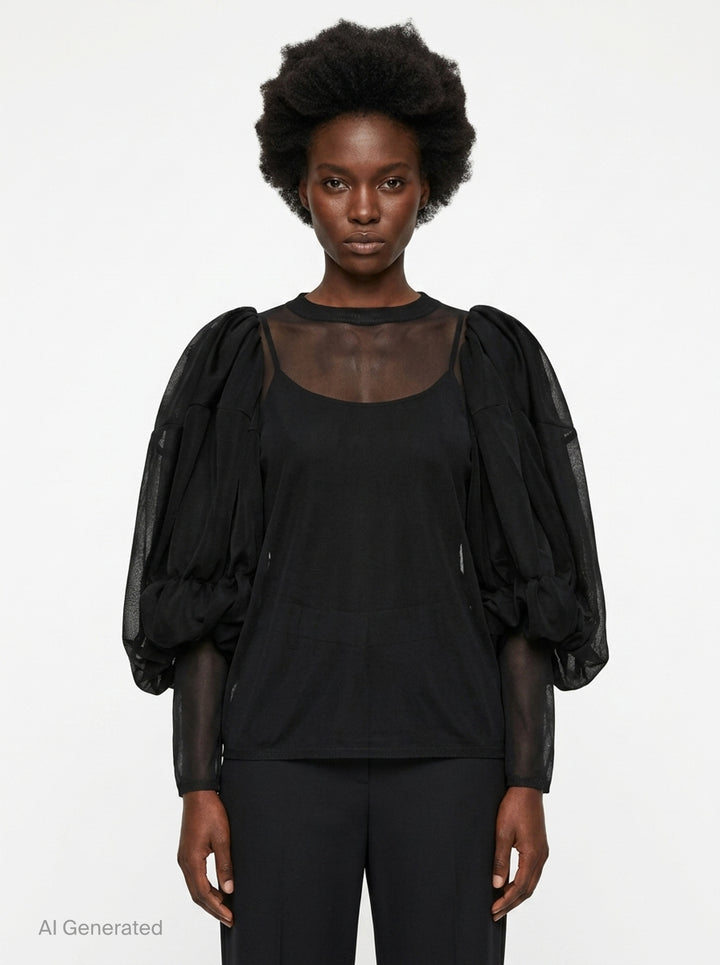 Sheer Translucent Puff Sleeve Top | Comme des Garçons | Club21 - front