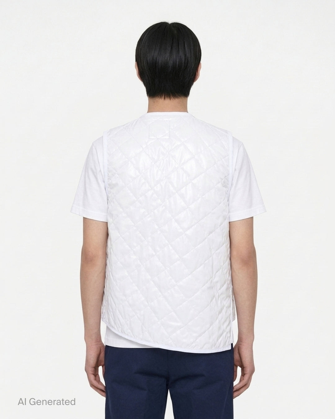 Black lacquered quilted asymmetric vest with diagonal zip front and Lavenham label by Comme des Garçons Shirt - back