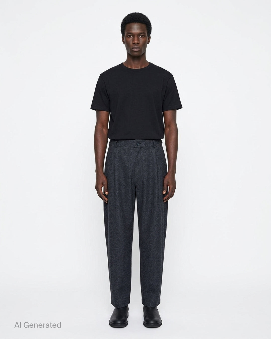 Charcoal heathered relaxed tapered pants with pleated front and button closure by Comme des Garçons Shirt - front
