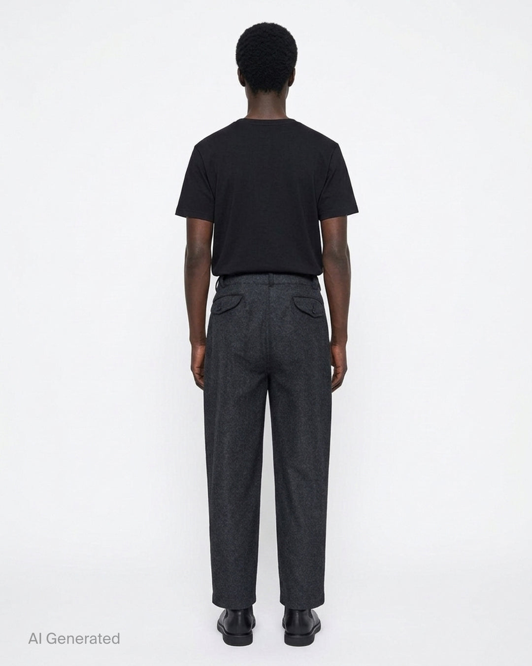 Charcoal heathered relaxed tapered pants with pleated front and button closure by Comme des Garçons Shirt - back