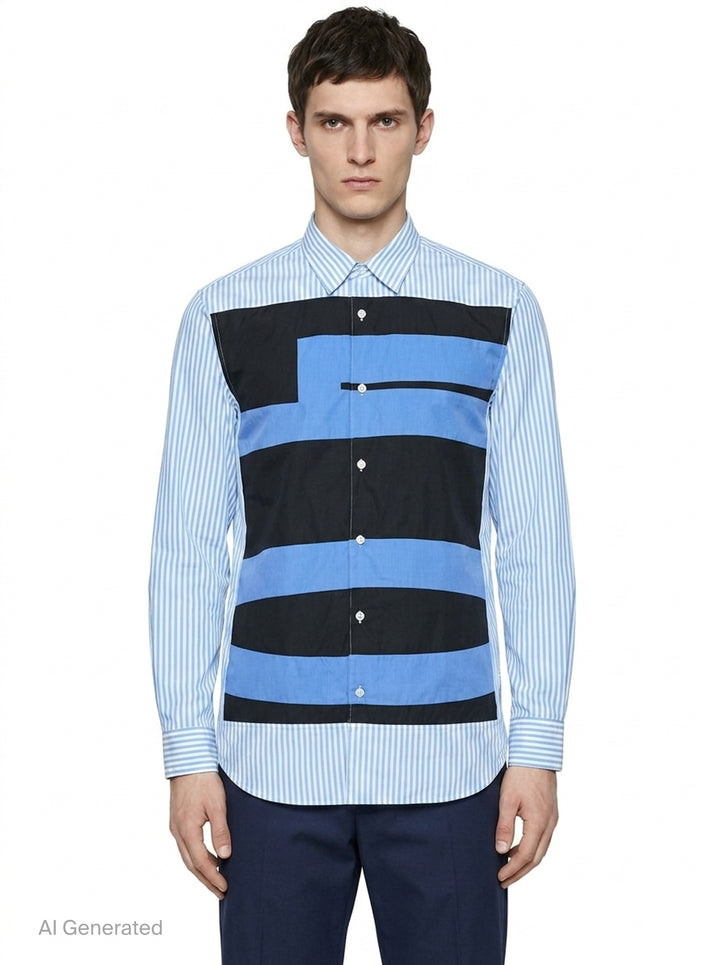 Striped Paneled Long Sleeve Shirt | Comme des Garçons Shirt | Club21 - front