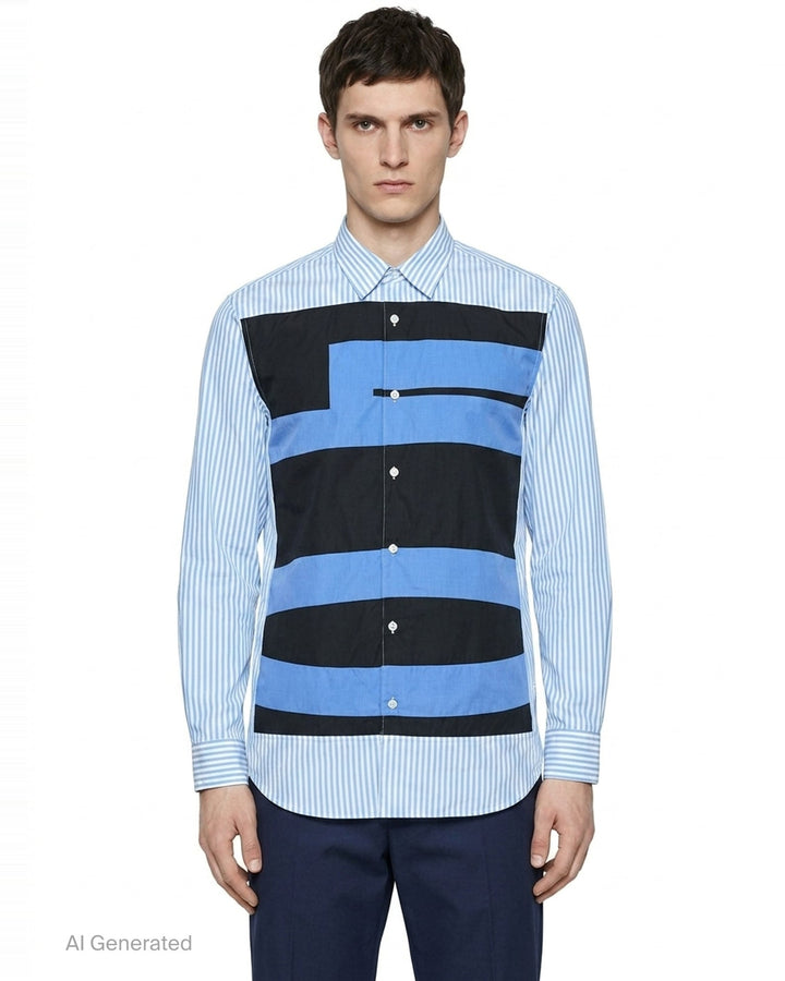 Striped Paneled Long Sleeve Shirt | Comme des Garçons Shirt | Club21 - front