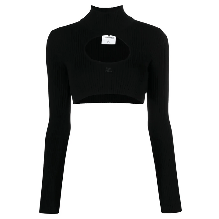 Circle Mockneck Rib Knit Cropped Top