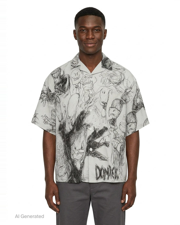 Camp Collar Short Sleeve Shirt | Domrebel | Club21 - front
